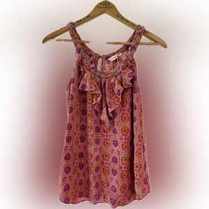 Rebecca Taylor Silk Boho Pink Orange Floral Tank Top | 0